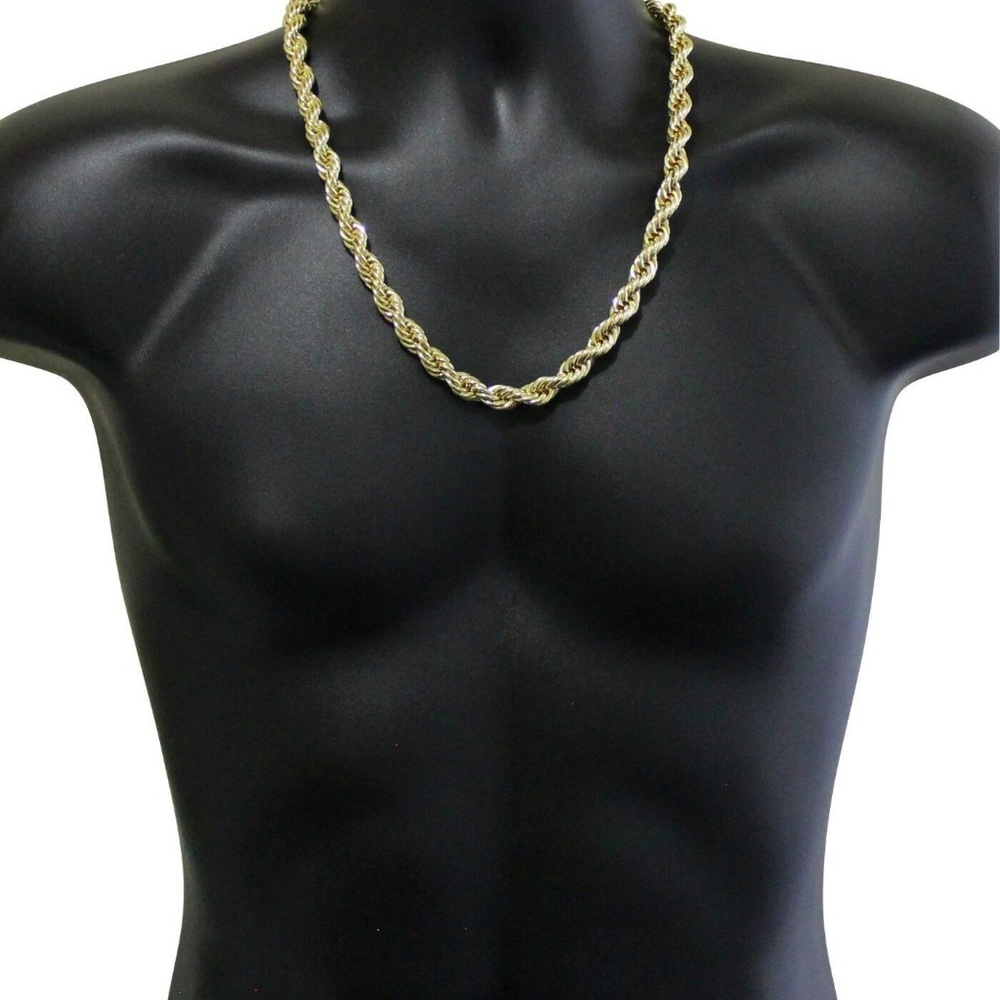 Mens 24" New 14k Gold Plated  10m Thick Rope Chain - Picture 2 of 8